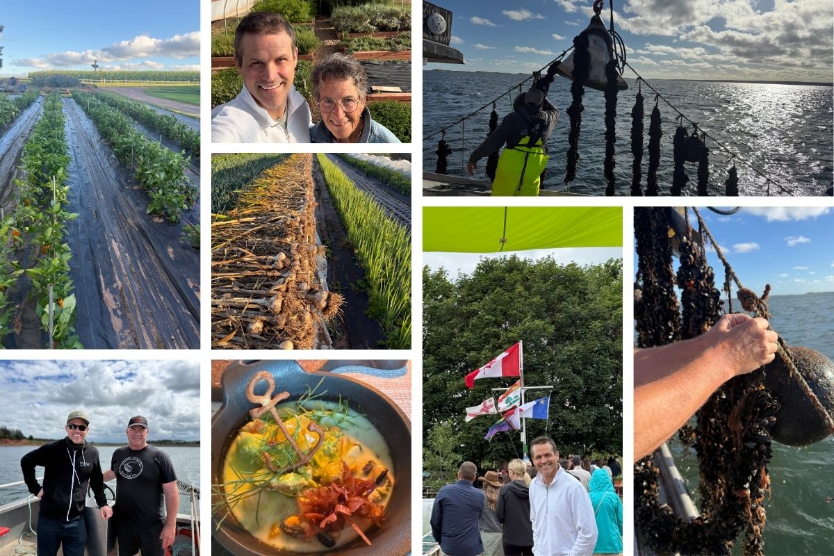 collage of chef devon quinn's culinary trip to Prince Edward Island with landscape, scenary, and local dishes